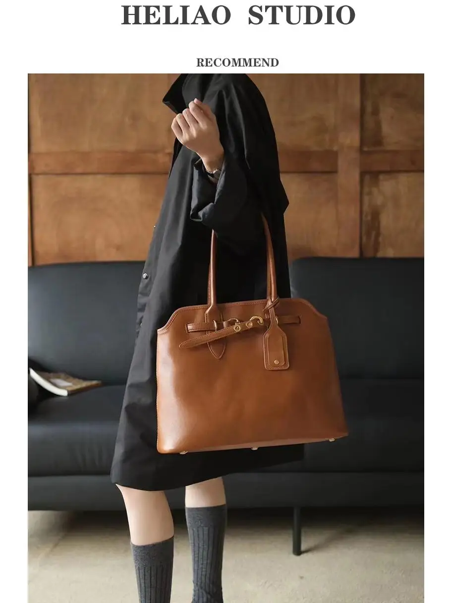 

Heliao Luxury Soft Leather Tote Bag Large Capaci Commuter Briease Single oulder Bag Retro Sensation Korean Sle Women'...