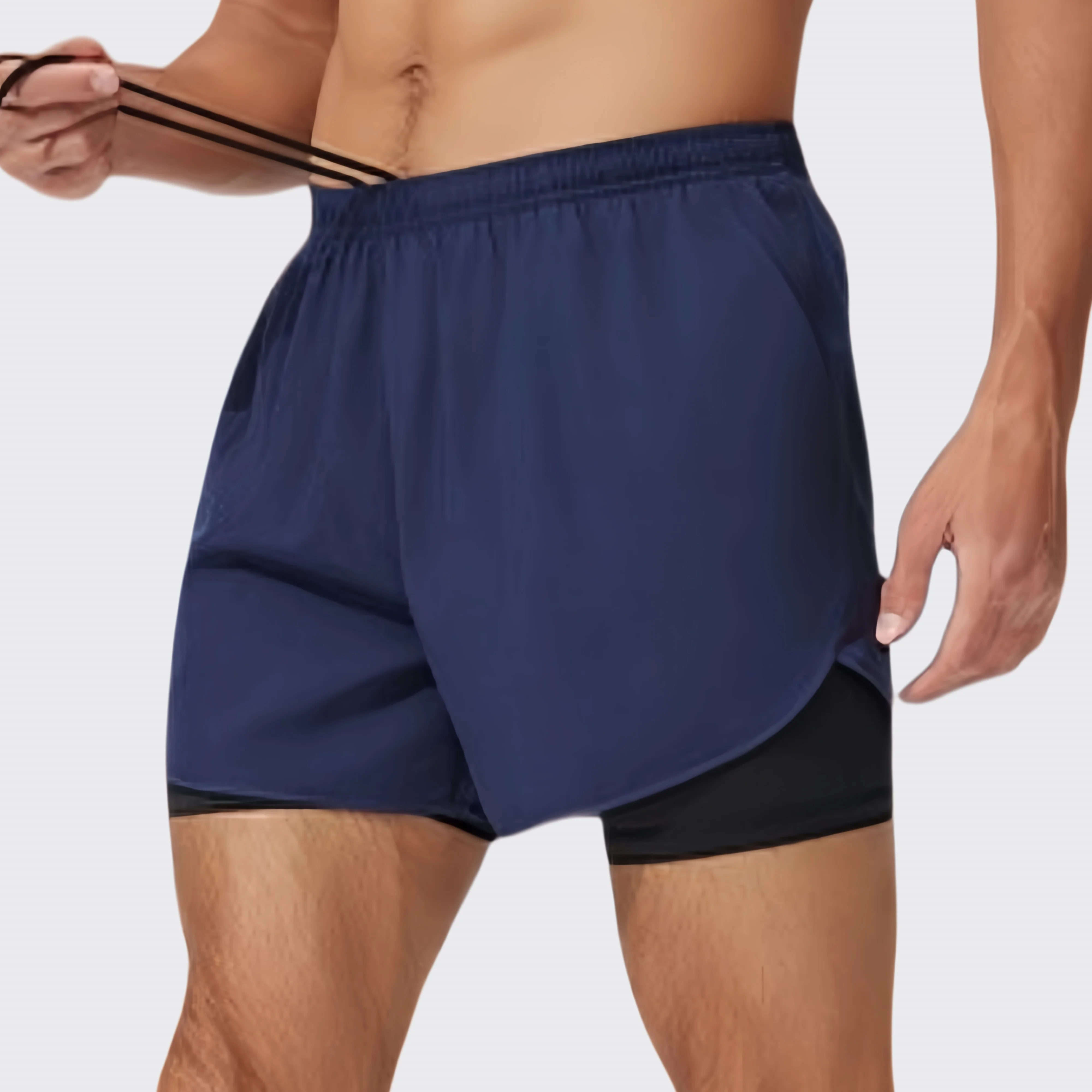 2026 New Men's Double Layer Quick-Drying Shorts for Running Men Breathable Elastic Gym Workout Sports Shorts Cycling Short Pants