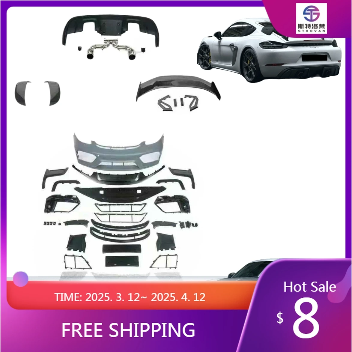 

High quality,GT4RS PP Material Body Kit for PorscheS 718 Upgrade GT4RS Style Car Body Kit Rear Diffuser Car Bumpers & Spoiler Au