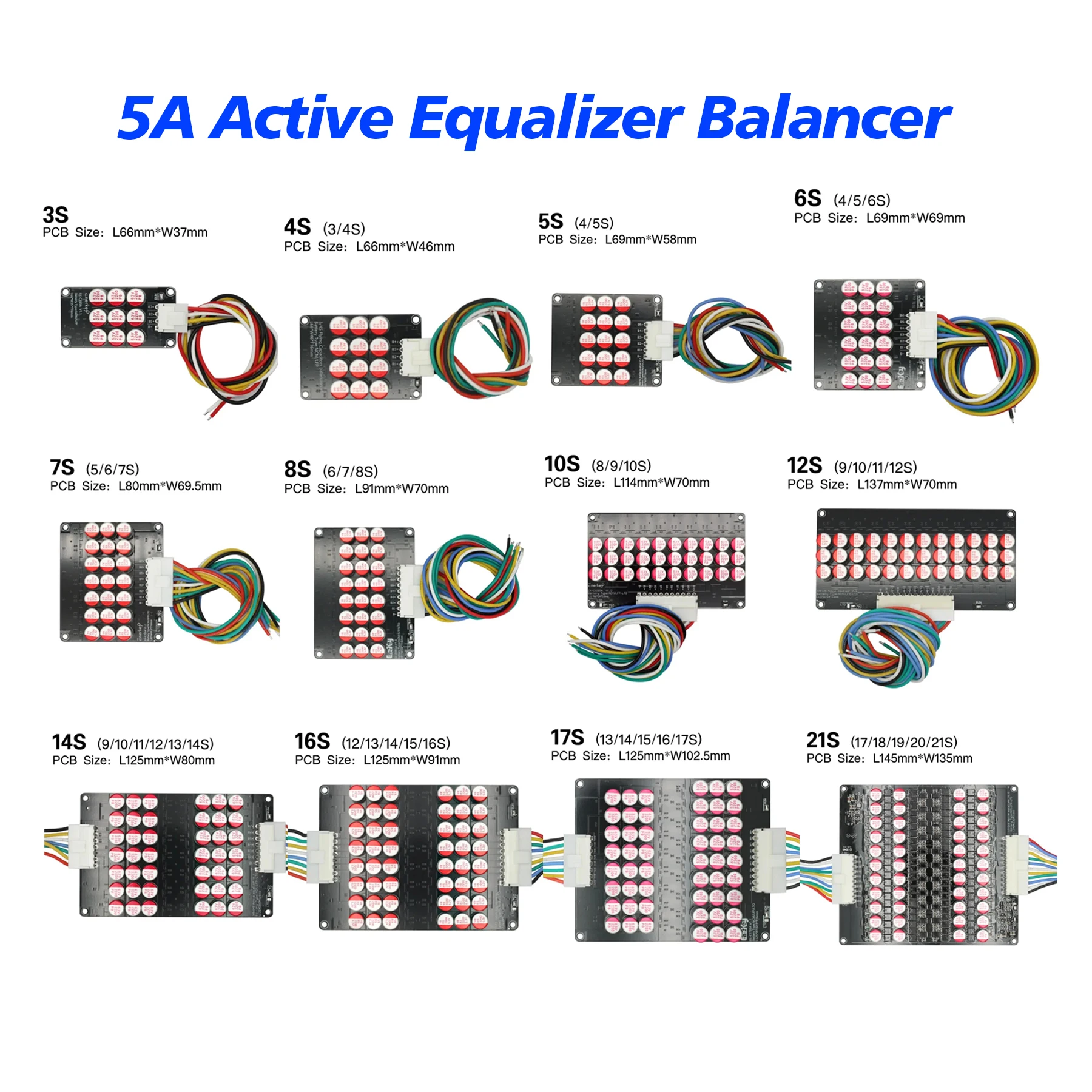 1 unidad de Ecualizador y Balanceador Activo 5A para baterías Lifepo4, Lipo, LTO de 3S, 4S, 5S, 6S, 7S, 8S, 10S, 12S, 14S, 16S, 17S, 21S y Condensador de Energía