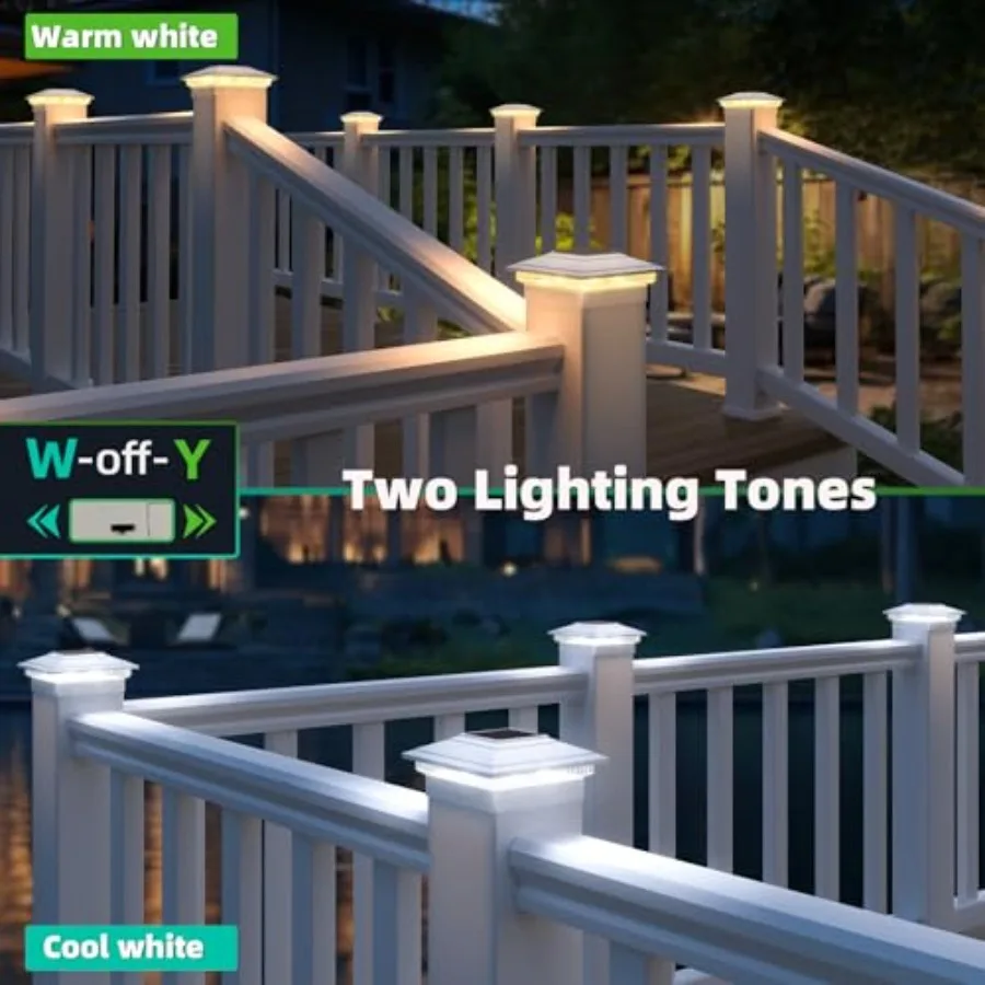 Solar Post Cap Lights Outdoor 16pack Waterproof Fence Post Solar Lights for 5x5 Wood/Vinyl Posts Deck Post Lights with 2 Color M