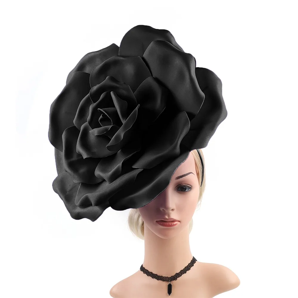 Exaggerated Rose Flowers Fascinator Hat Tea Party Cocktail Jockey Club Wedding Bridal Flower Headbands Makeup Prom Photo Shoot