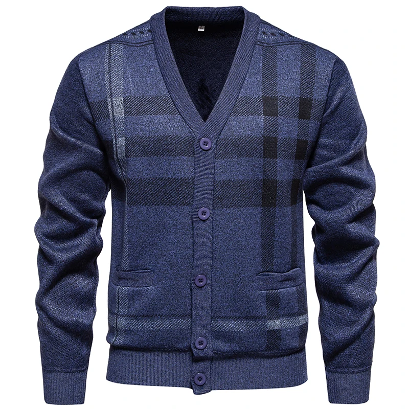 Neue Herbst Männer V-Ausschnitt Plaid Cardigans Business Casual Strick pullover Qualität männliche Outwear schlanke Pullover Cardigans Größe 3x