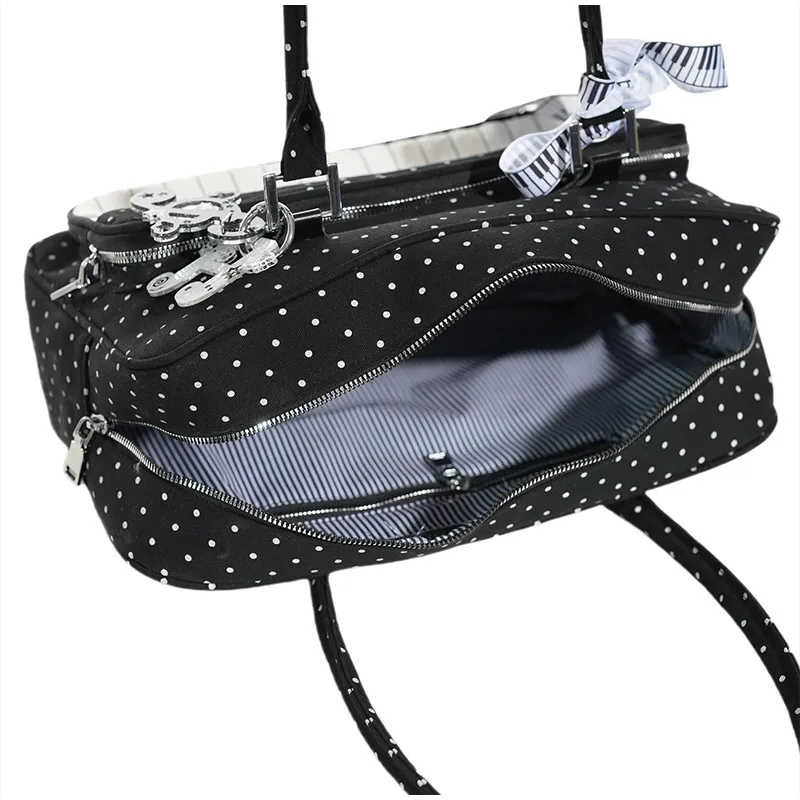 Polka Dot Piano Key Umhängetasche, große Handtasche in Kontrastfarbe, Y2k JK Mädchen-Aktentasche, Damen Wave Point Bowling-Einkaufstasche – Detail 21