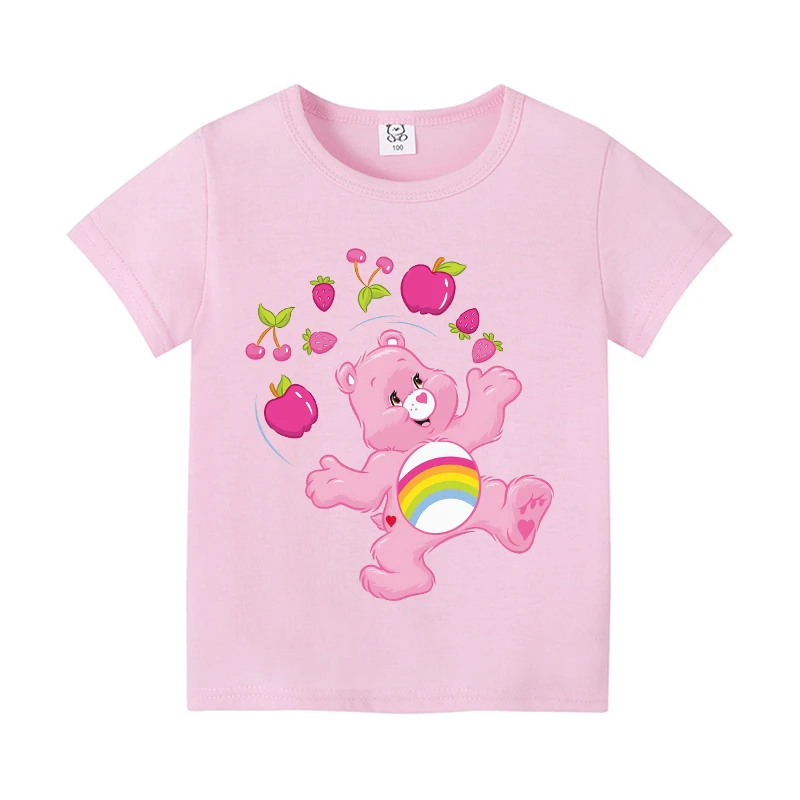 Carebearss Children T-Shirt Cute Anime Girls Kawaii Little Bear Tees Shirt Cartoon Short Sleeve Tops Kids Clothing Birthday Gift