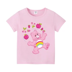 Carebearss Children T-Shirt Cute Anime Girls Kawaii Little Bear Tees Shirt Cartoon Short Sleeve Tops Kids Clothing Birthday Gift