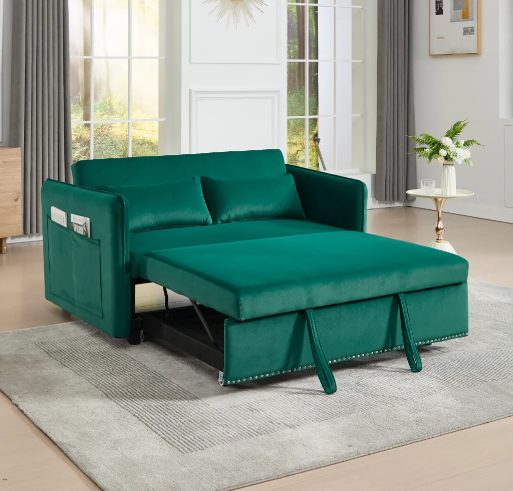 5 in 1 Convertible Sleeper Futon Sofa Bed with Reclining Backrest,Side Pockets for Living Room, Pull-Out Couch for Living Room