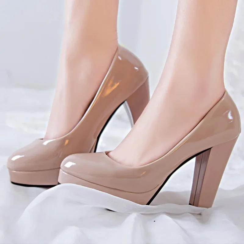 2021Women Pumps Shoes Women PU Leather Shallow Slip-On Round Toe High heels Wedding Party  shoes Mujer