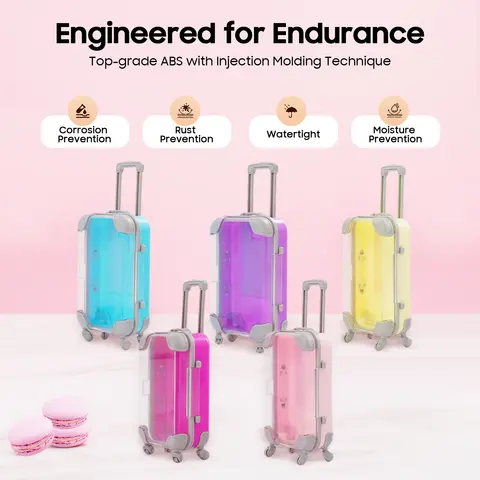 12PCS Mini Suitcase Mini Luggage Case with 4 Wheels Simulation Trolley Case Children's Toys 5 Color Miniature Dolls Suitcase for