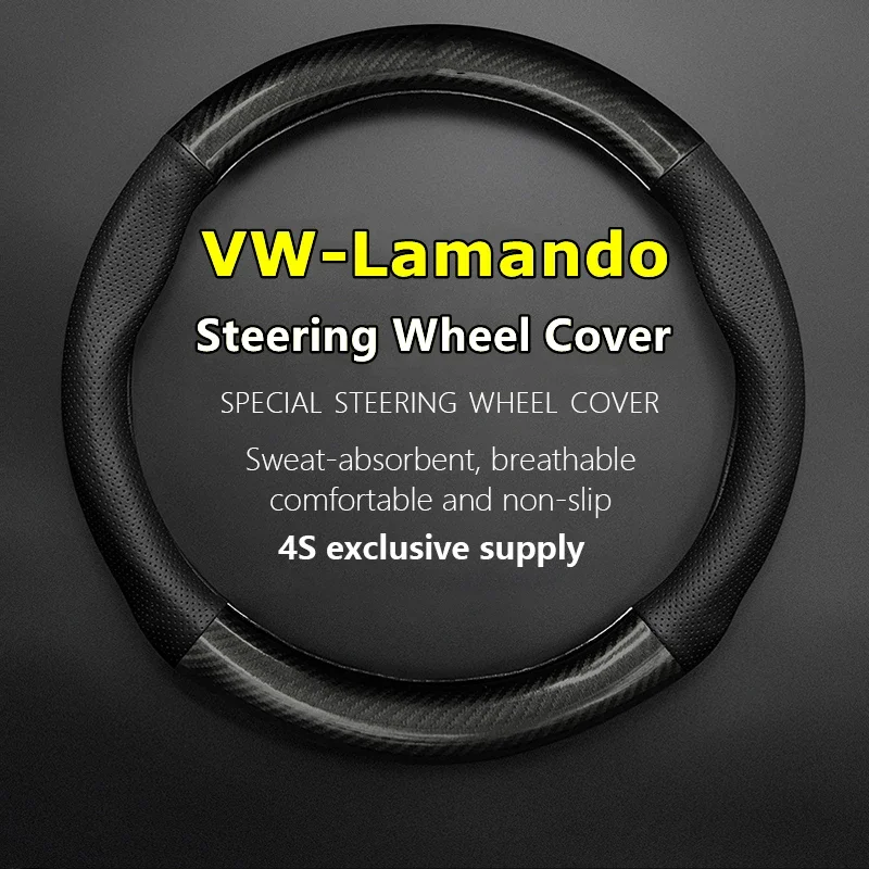 No Smell Thin For VW Volkswagen Lamando Steering Wheel Cover Genuine Leather Carbon Fiber 280TSI 220TSI DSG 2022 2023