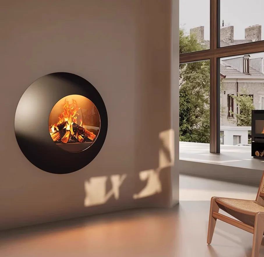 High-end Custom Artistic Freestanding Modern Stainless Steel Fireplace Real-flame Wood-burning Heating Indoor Fireplace For