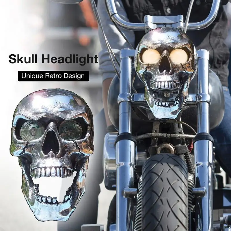 Skull Headlight At The Real Headlight Universaal Metal Skull High Low Beam HeadlLamp Retro Resin Motorcycle Decorative Lights