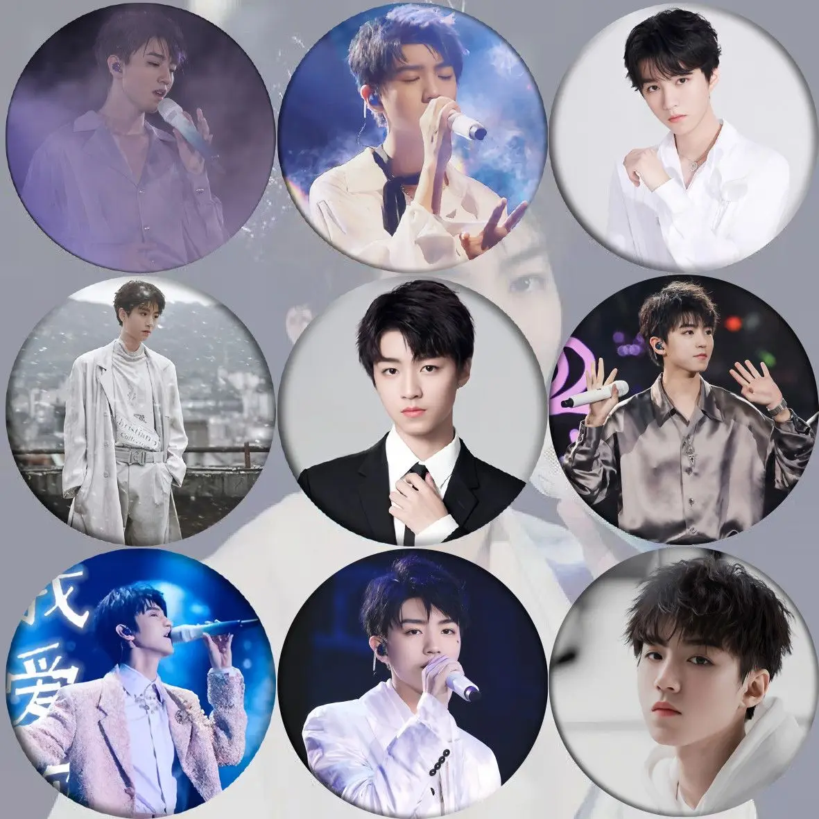 Série de badges « Kiss » de Wang Junkai, accessoires liés aux stars, ensemble complet de neuf pièces