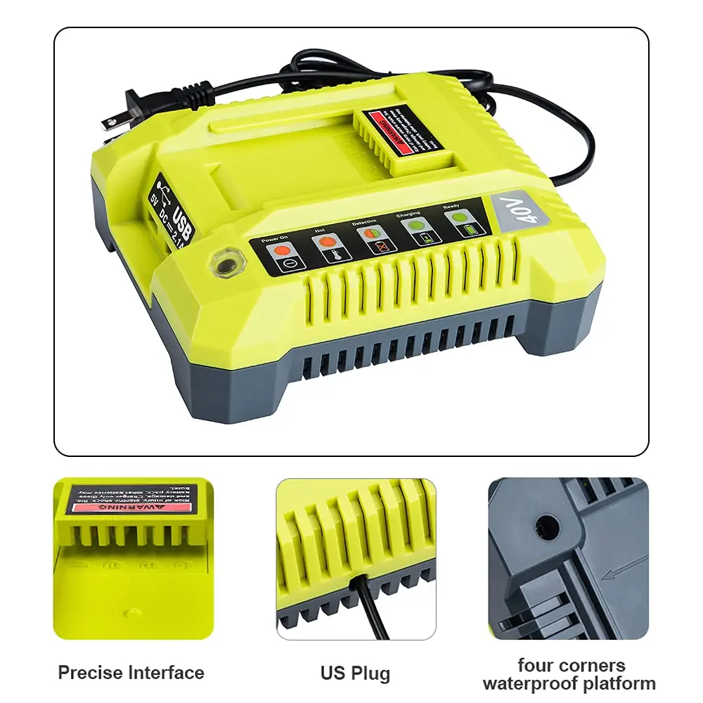 RYOBI 40V 리튬 이온 배터리 OP4015 OP4026 OP4026A OP4030 OP4040 OP4050 OP4050A용 듀얼 USB 포트가 있는 OP401 리튬 이온 배터리 충전기
