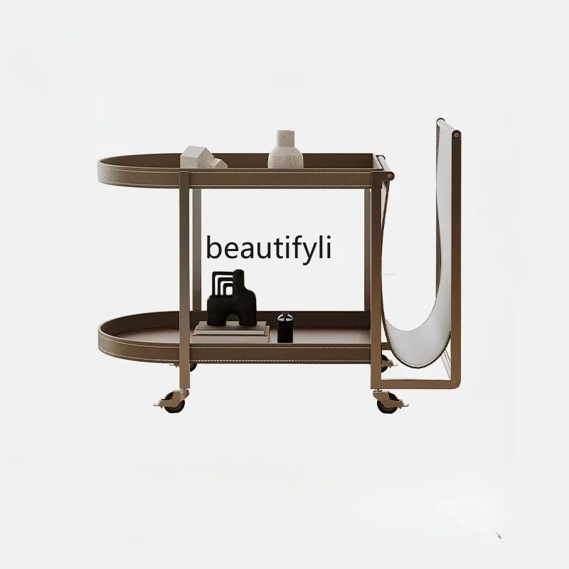 

S Light Luxury Saddle Leather Sofa Side Table Living Room Balcony Movable Shelves Small Apartment Coffee Table furniture