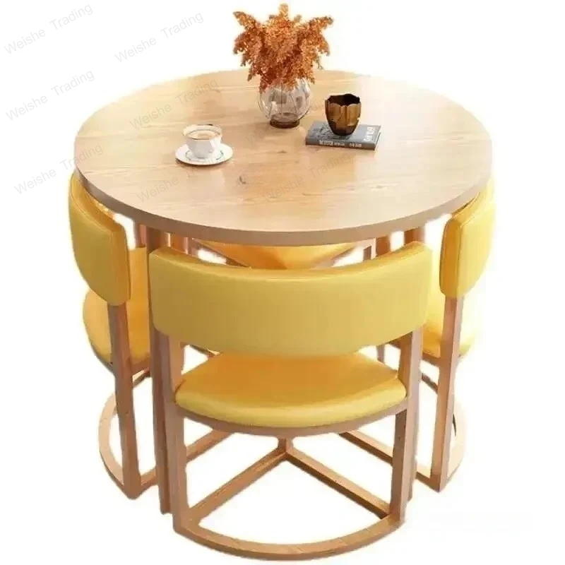

Round Mobile Dining Tables Set Kitchen 4 Chairs Center Wood Table Extendable Luxury Floor Mesa Home Furniture