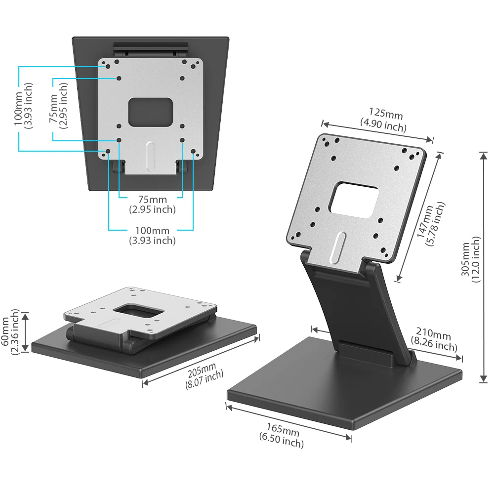 Imagem -02 - Suporte de Monitor Portátil Uperfect Suporta até 12 kg Suporte Vesa Dobrável de Metal para Monitores de 15 a 22 Compatível com Orifício Vesa de 75x75 mm e 100x100 mm