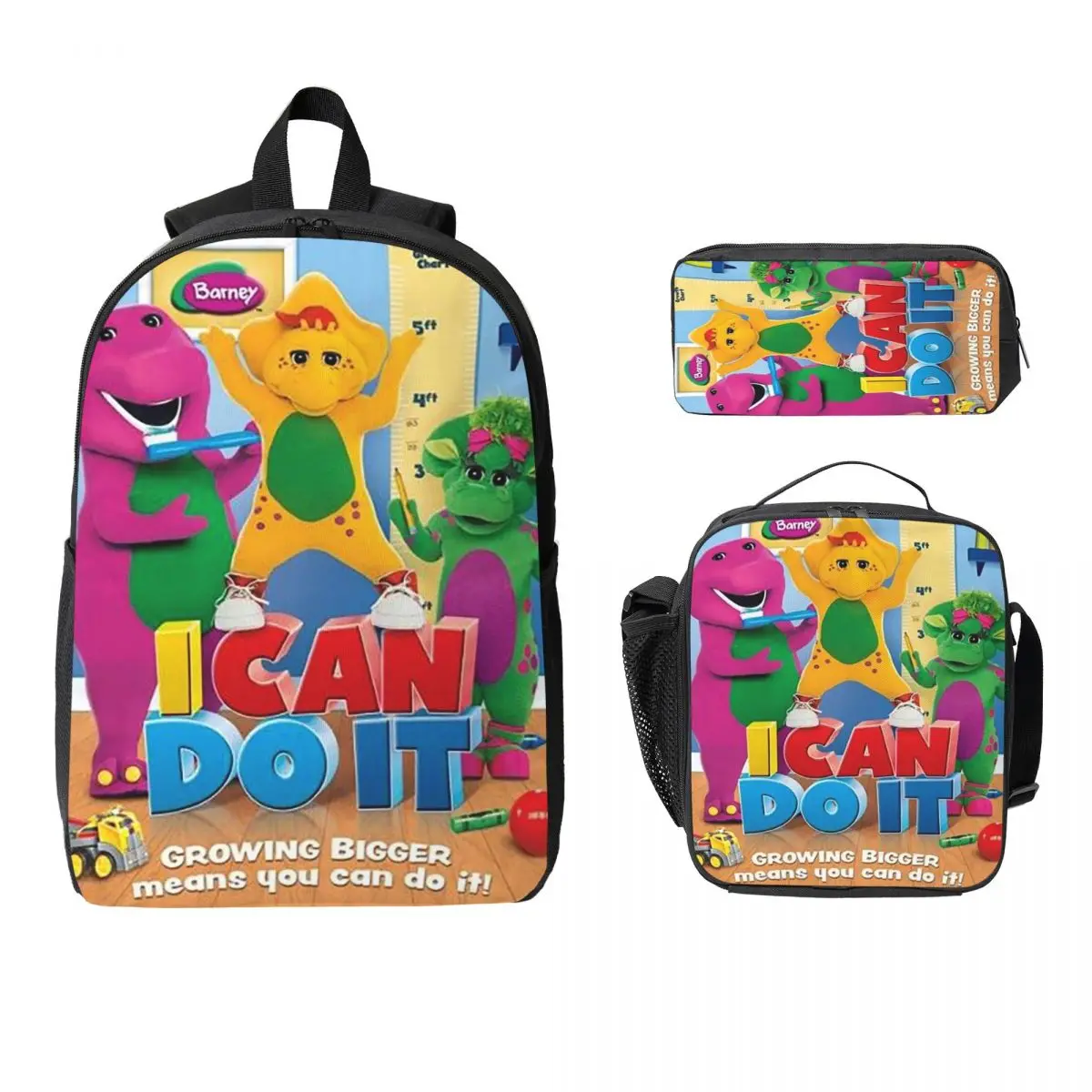 

Barney Friends Dinosaur Cartoon Backpack Boys Girls BookBag School Bag Laptop Shoulder Bags 3ps Insulated Lunch Bag Pencil Case