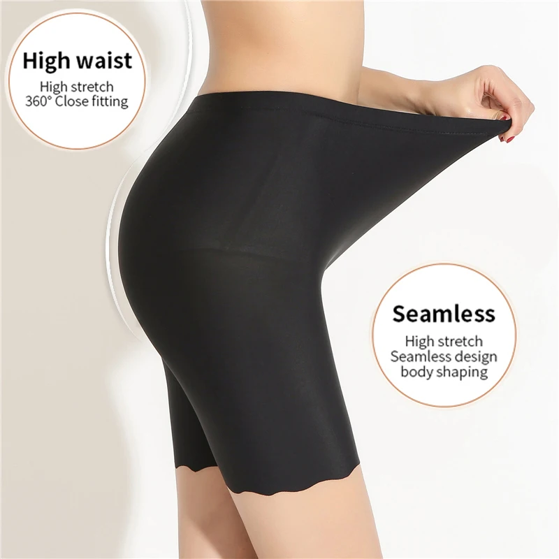 Plus Size Pregnant Safety Shorts Summer Seamless Ice Silk Anti Chafing Under Skirt Maternity Panties High Waist Women Underwear