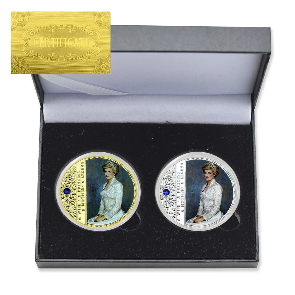 

2 Pc/box British Princess Diana Commemorative Coin Last Rose Metal Challenge Coin with Certificate Gift Box Collectibles Gift