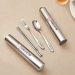 WORTHBUY Portable Cute Dinnerware Set 304 Stainless Steel Fork Spoon Chopsticks With Box Dishwasher Student Reusable Tableware