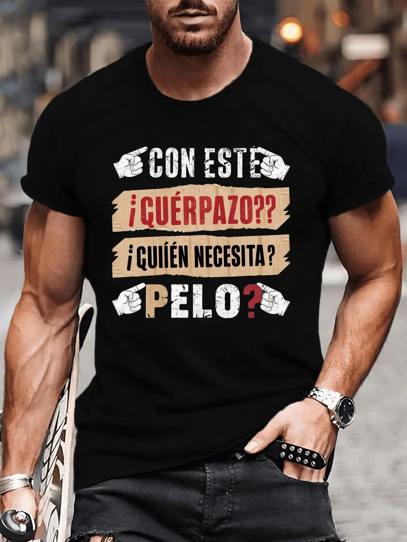 Men's Casual Short-Sleeved T-Shirt with Creative Font Design - Breathable Fiber, Machine Washable, Round Neck - Perfect Choice for Summer