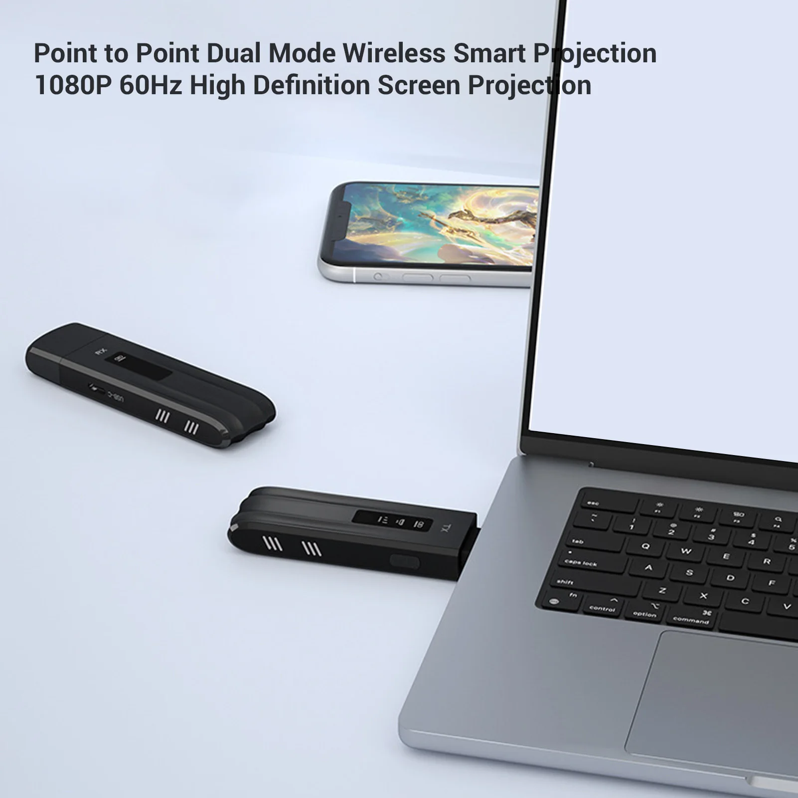 เครื่องขยายสัญญาณไร้สาย HD เครื่องส่งและรับสัญญาณแบบพกพา ถอดรหัส 4K รองรับการส่งออก 1080P เสียบใช้งานได้ทันที พร้อมหน้าจอ LED สำหรับโปรเจคเตอร์