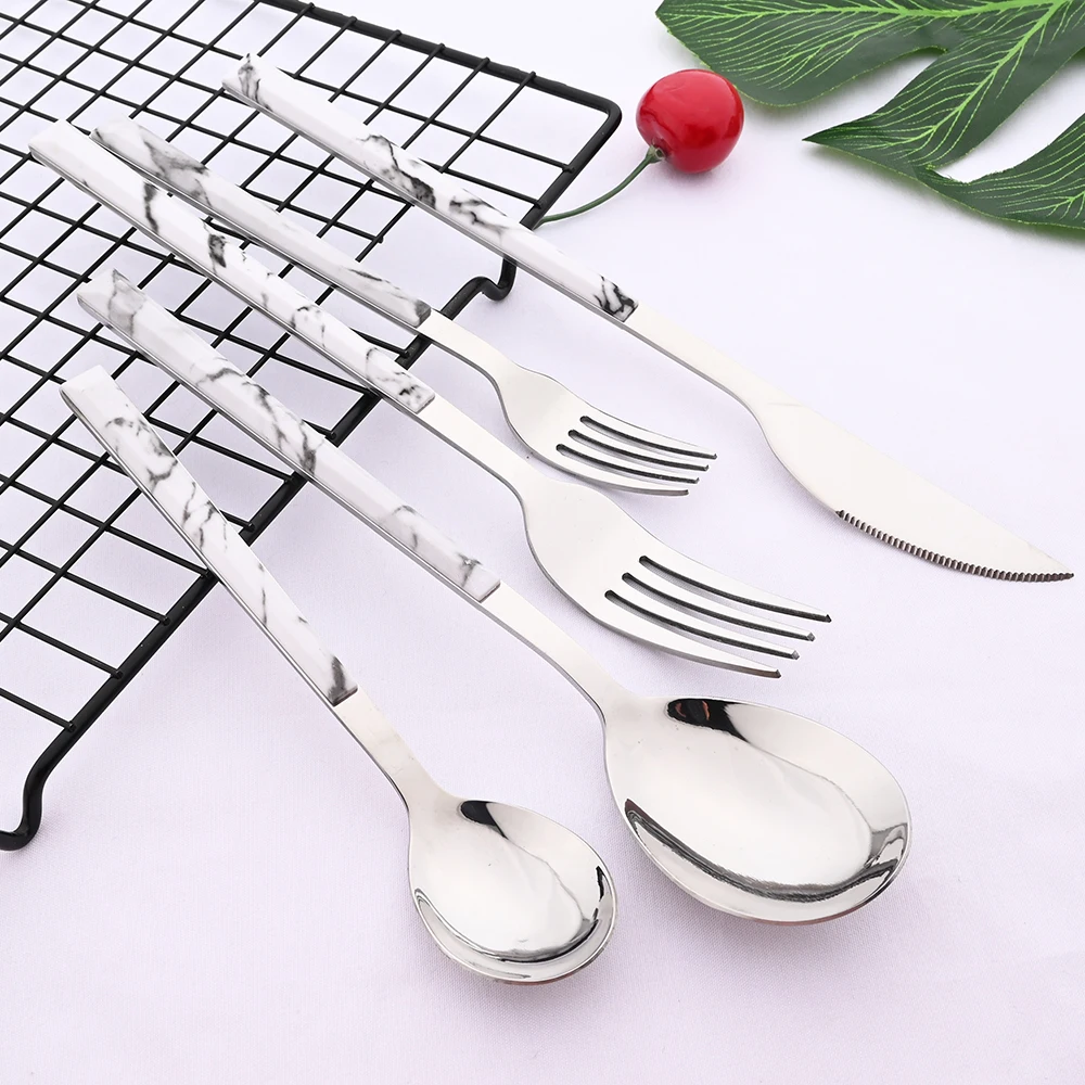 4/16Pcs Dinnerware Stainless Steel Marbling Pattern Flatware Cutlery Knife Spoon Fork Tea Spoon Fork Kitchen Household Tableware