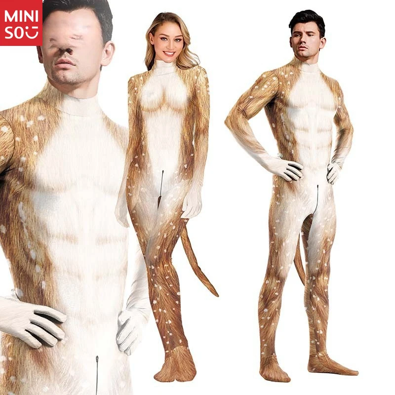 

Боди для косплея Miniso 2025 с пятнистыми собаками и оленями | Костюм для выступления на сцене, облегающий костюм для всего тела