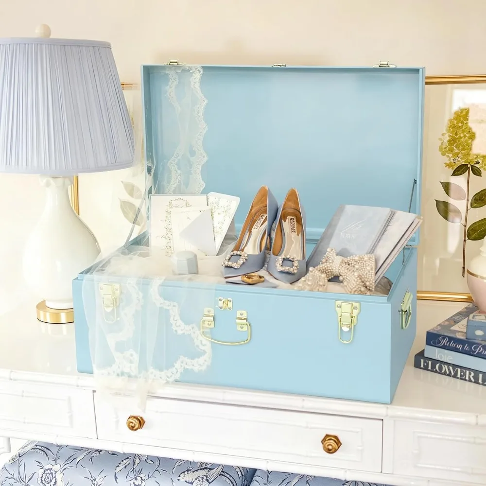 Large Metal Trunk Decorative Storage Box with Handle for College Dorm