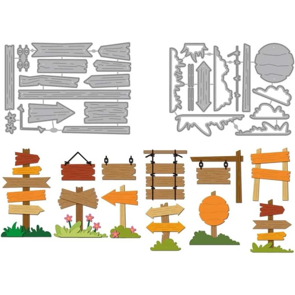 Wooden Road Sign Metal Cutting Dies Outdoor Guidepost Die Cuts Hanging Signage Embossing Die Cut Stencils Decorative