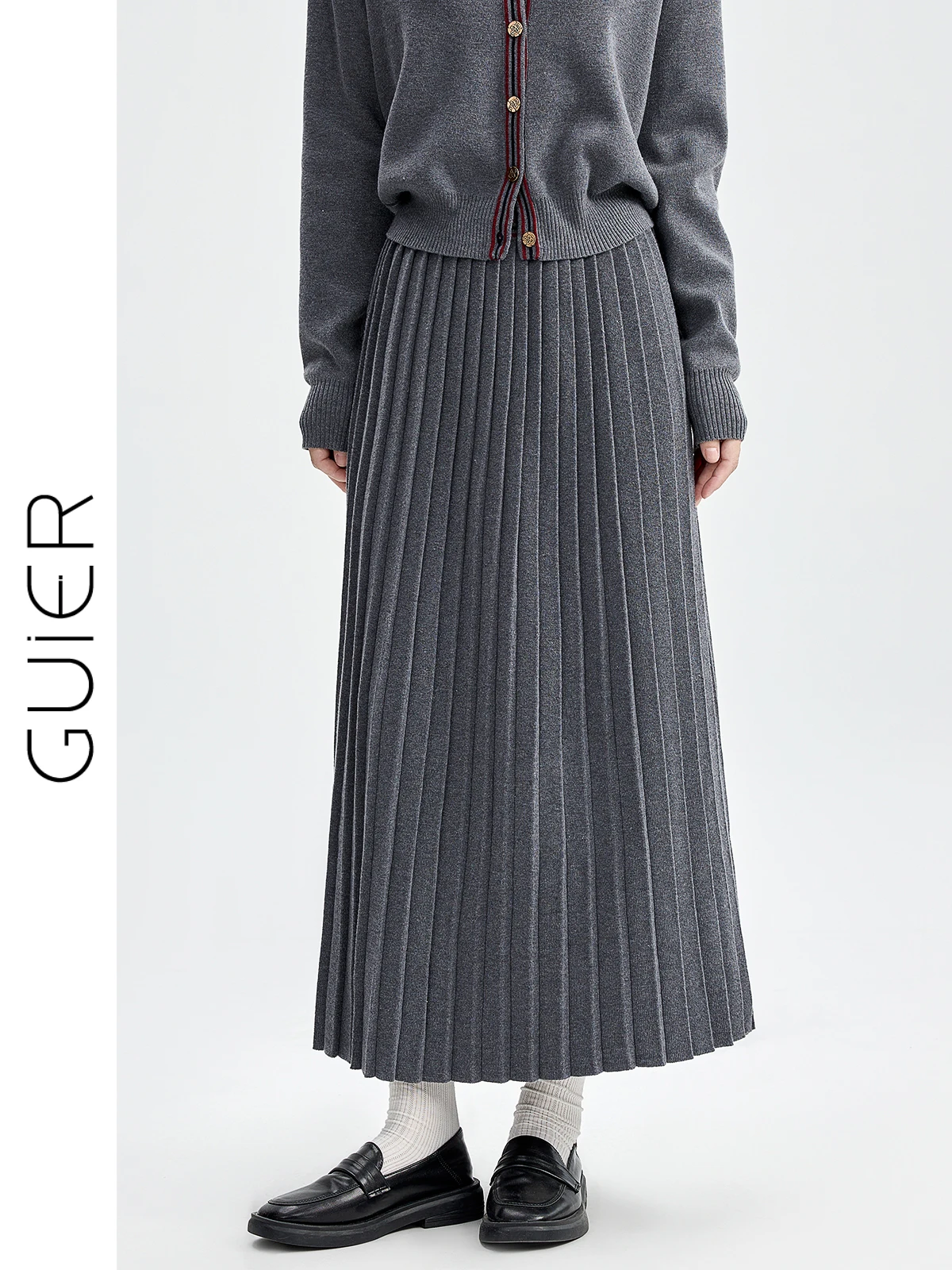 

Женская осенняя новинка: вязаная плиссированная юбка А-силуэта с завышенной талией, стройнящая, в стиле колледж, средней длины