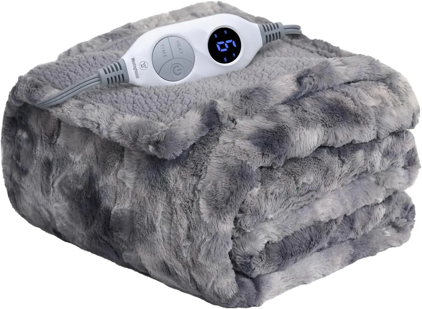 

Electric Heated Throw Blanket, Faux Fur with 6 Heating Levels & Auto Off, Soft Cozy Sherpa Washable (50" x 60", Grey)