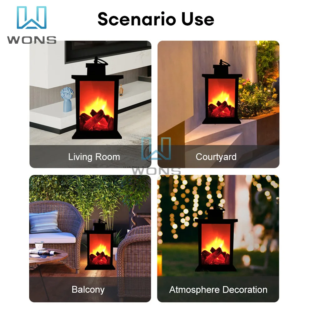 3D Decorative  Simulation Charcoal Fireplace Flame Lamp Creative LED Flame Night Light Battery Night Lamp Festive Room Decor