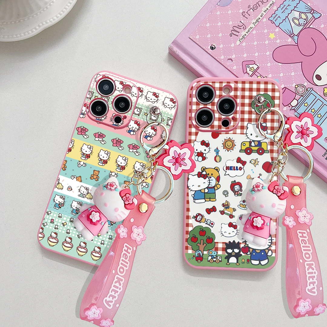 Per Xiaomi Redmi 10 10A 12 13 10C 12C 13C Note 8 9 9s 10 11 12 13 Pro Plaid Hello Kitty Case con portachiavi