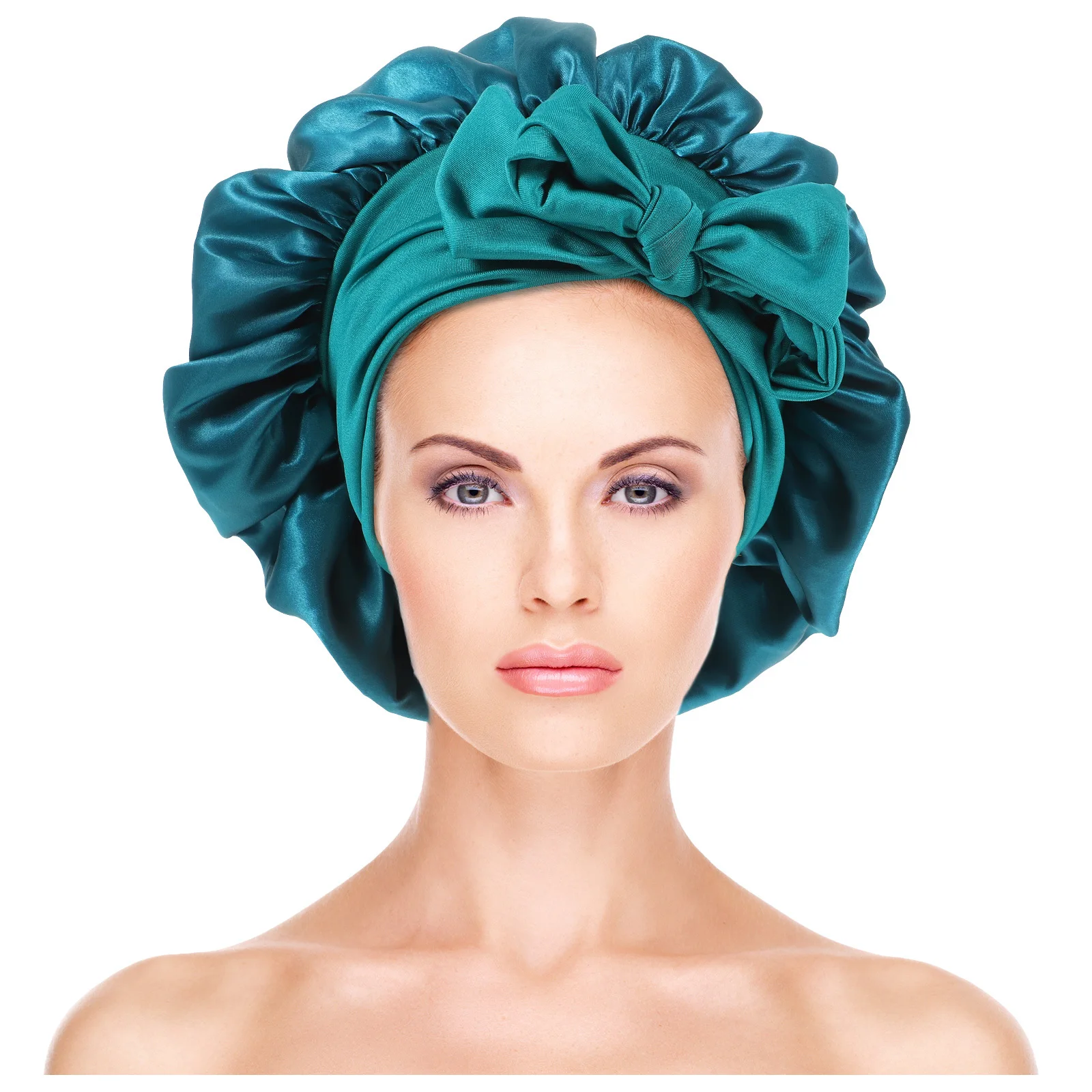 الصلبة اللون واسعة حافة بونيه لطيف Bowknot الطازجة نابضة بالحياة لهجة حماية الشعر ماكياج يطلق النار النوم الأغطية للنساء الشعر #5