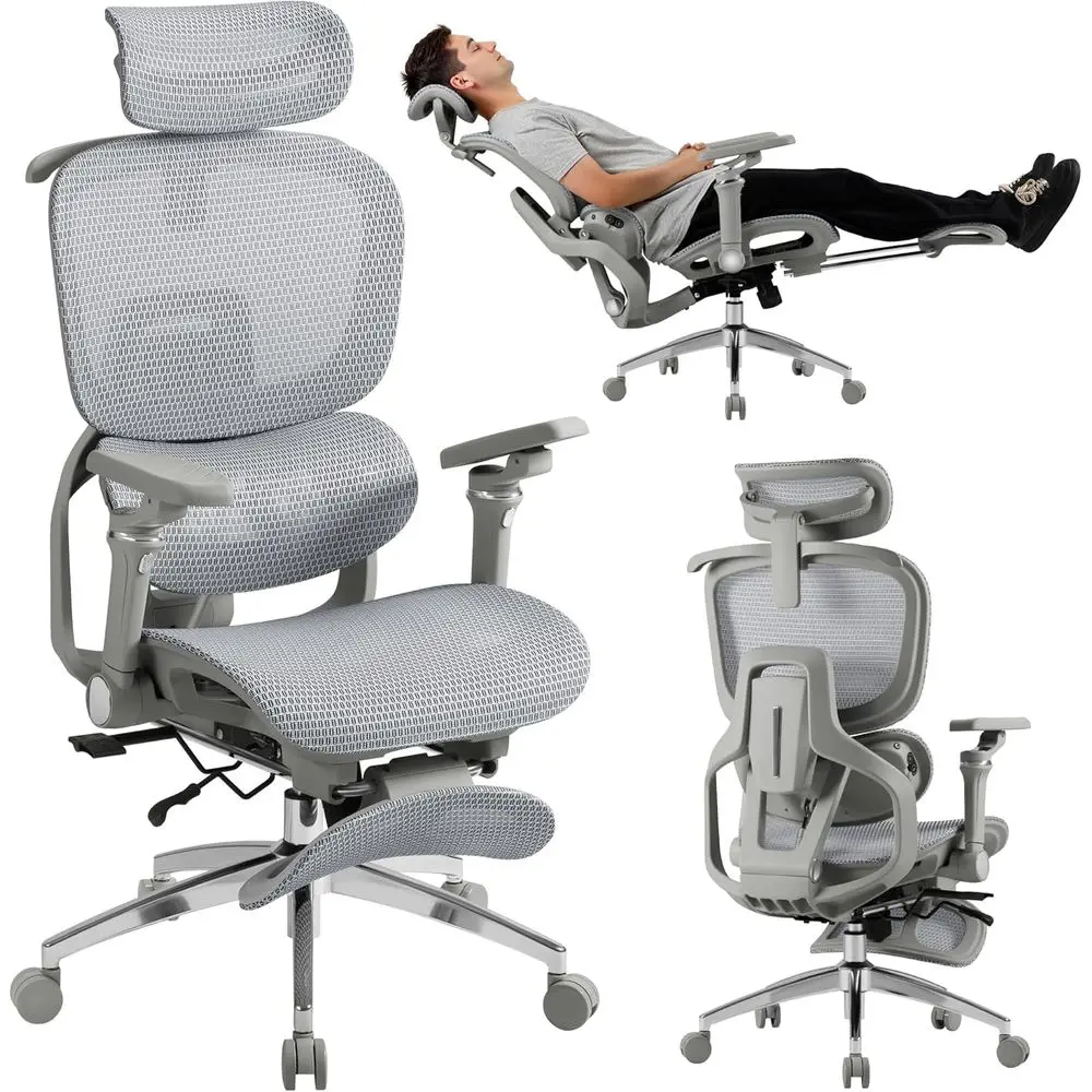 كرسي مكتب تنفيذي مريح عالي الظهر مع مساند للذراعين 6D، تدليك ساخن، دعم قطني، ميزات قابلة للتعديل (رمادي) #1