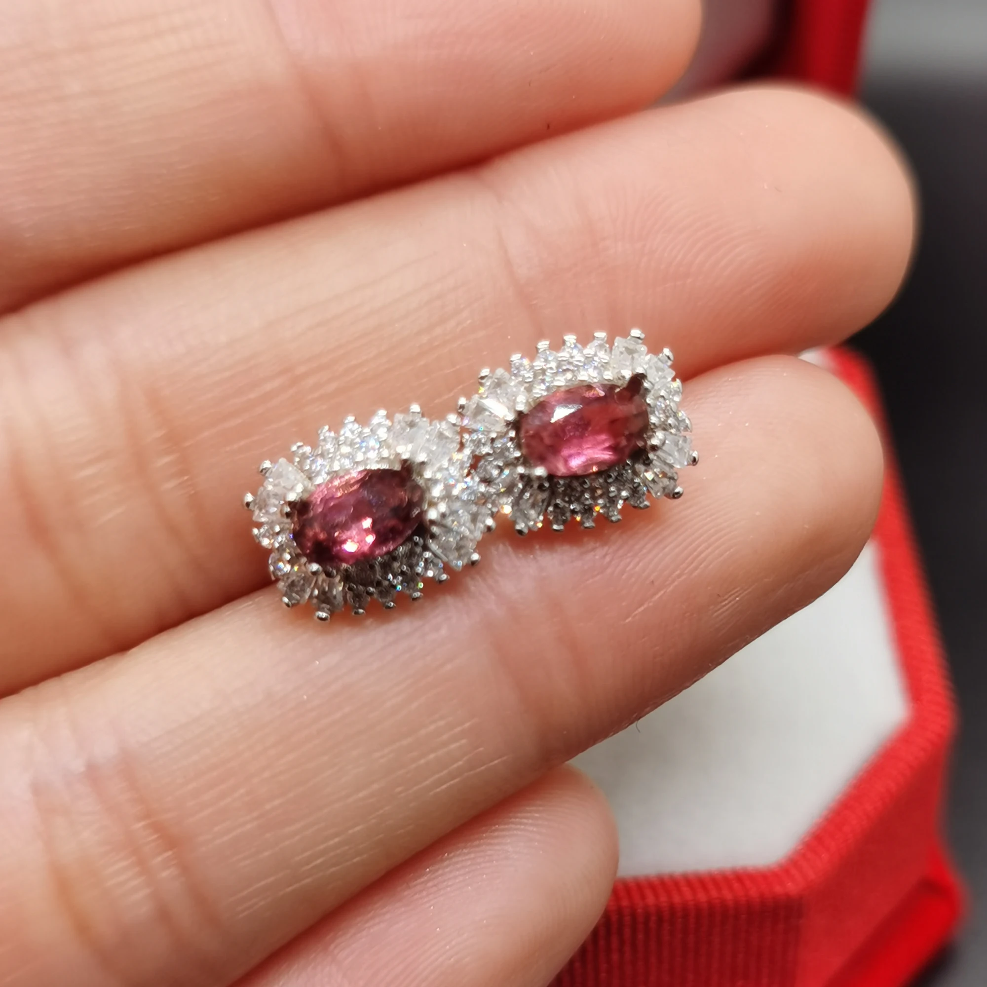 Dazzling 925 Silver Tourmaline Earrings for Party total 1ct 4mm*6mm 100% Natural Tourmaline Stud Earrings Gift for Woman