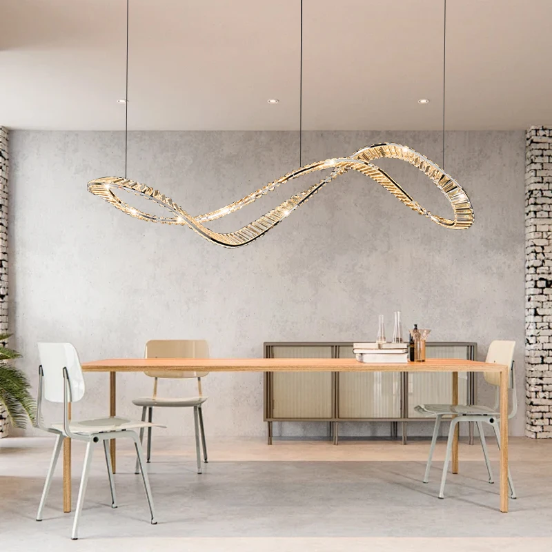 Modern Creative Long Crystal Ceiling Chandeliers Nordic Minimalist Stylish Sleek Design Cristal