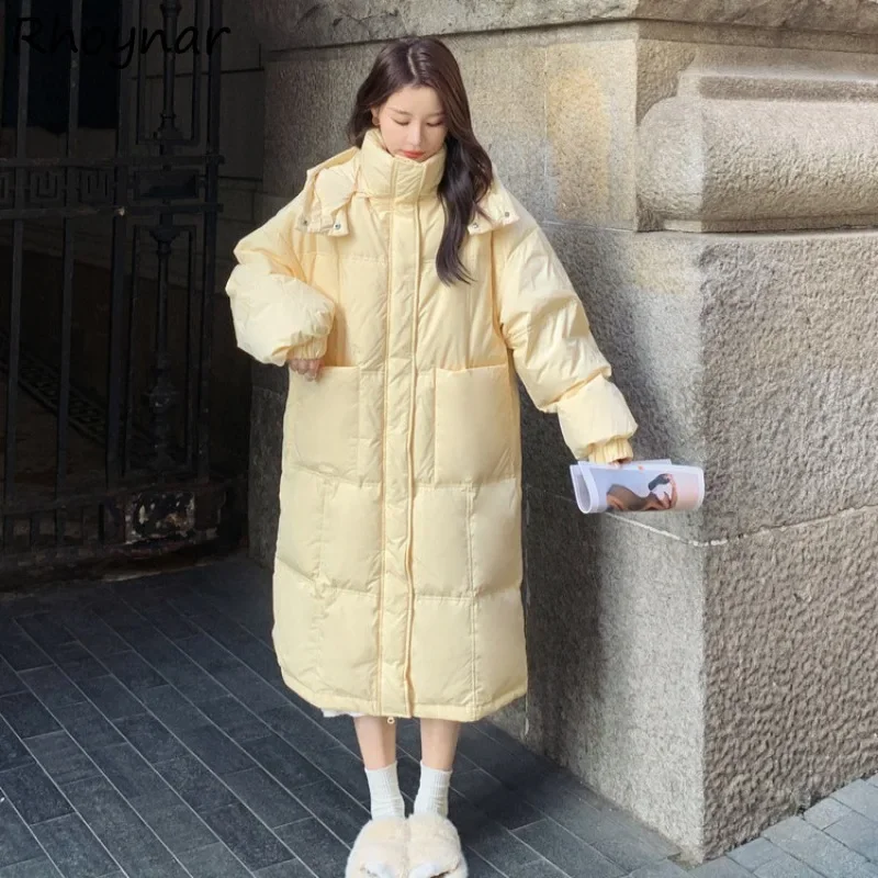 Estilo longo parkas feminino inverno espessamento mais veludo com capuz quente luz amarela linda meninas faculdade all-match casacos estilo coreano