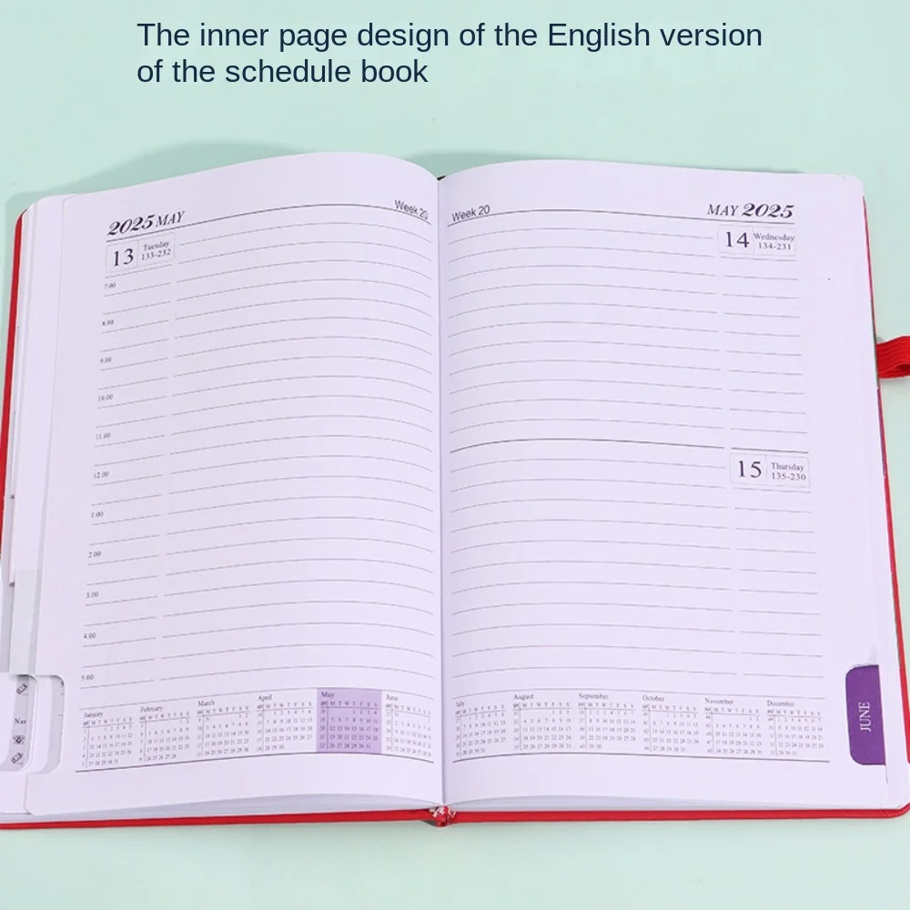 2025 A5 PU Portable Agenda Book English Calendar Book Notepads Creative Daily Planner Reminder Desktop Date Calendar