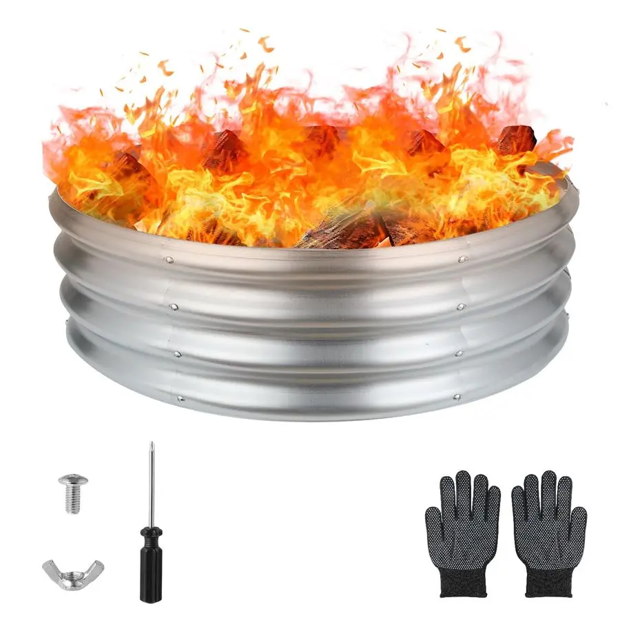 

Inch Round Galvanized Fire Pit Ring, Silver Round Galvanized Fire Ring, 3 Feet Diameter Fire Pit, Outdoor Pits for Backyard, Cam