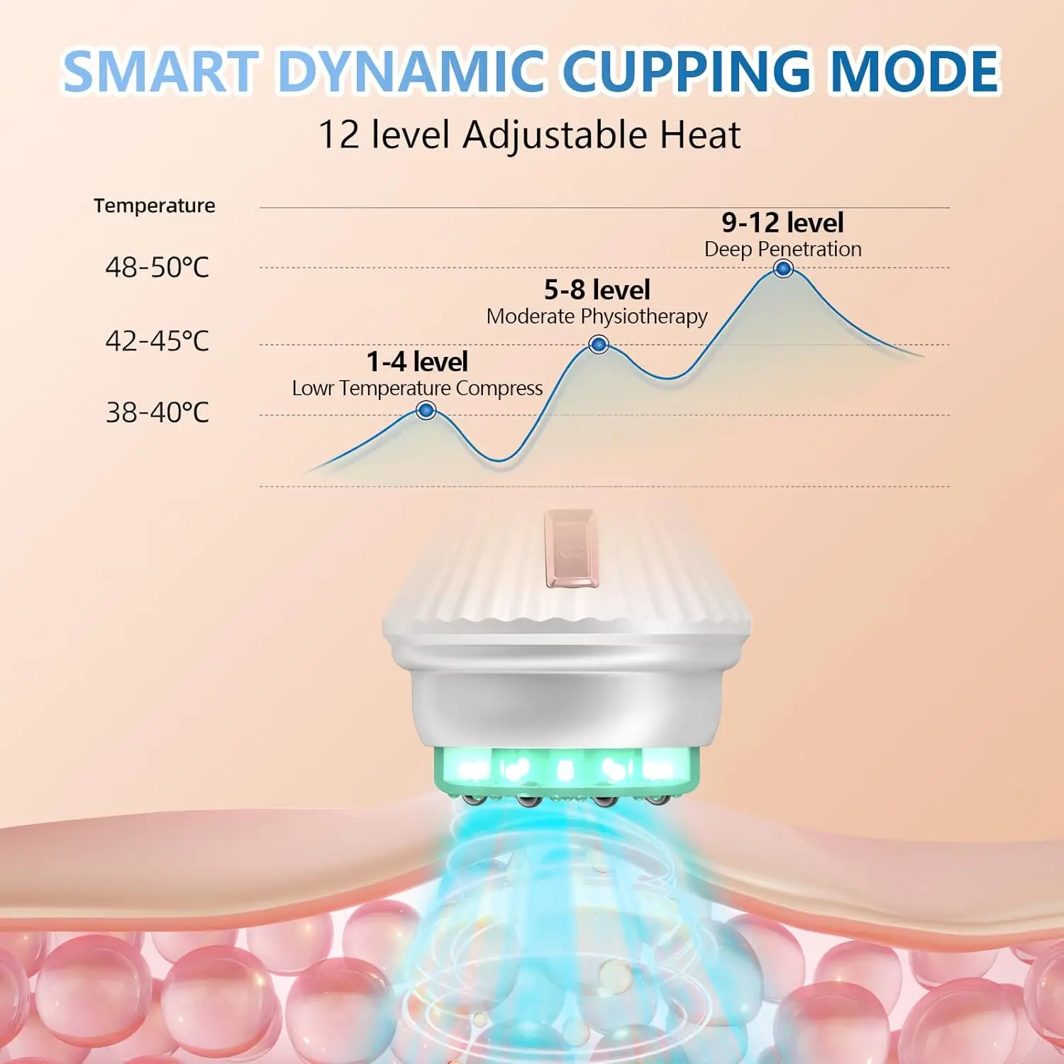 Blue Light Therapy Device Electric Cupping GuaSha Massager with Clean Base 12 Levels Vacuum Blood Circulation Relief Body Pain
