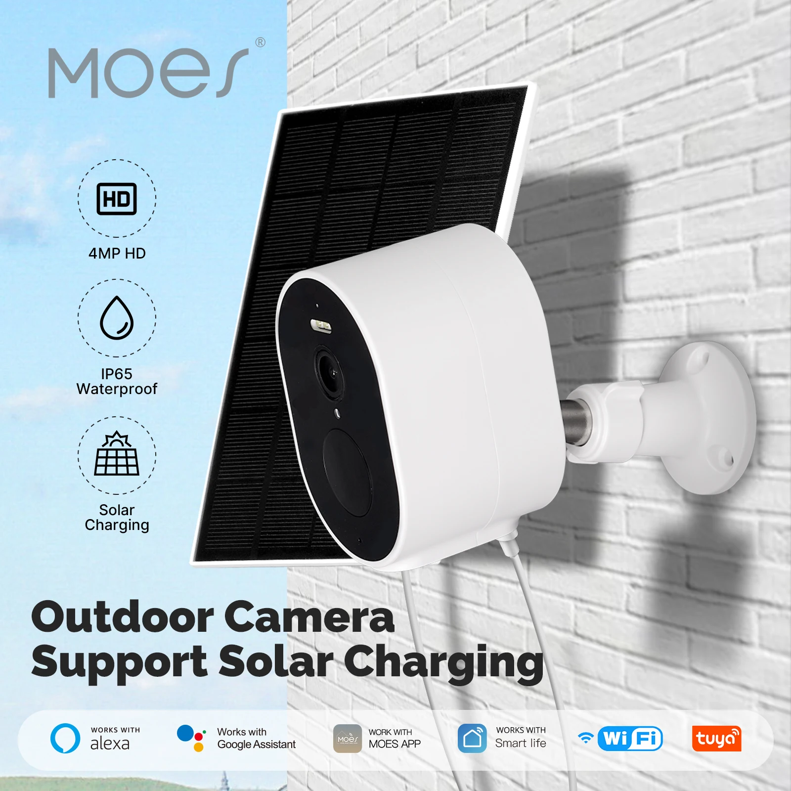 MOES Tuya WiFi 4MP HD Smart Security Camera Solar Charging IP65 Waterproof Full Color Night Vision Work With Alexa Google Home