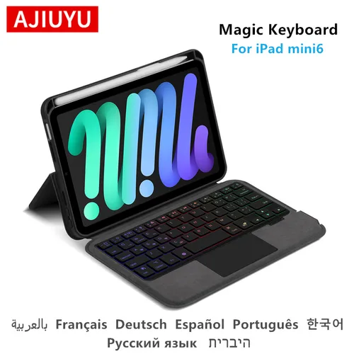 AJIUYU teclado mágico para iPad mini 6. a generación 8,3 pulgadas mini6 TrackPad funda inteligente retroiluminada táctil español portugués