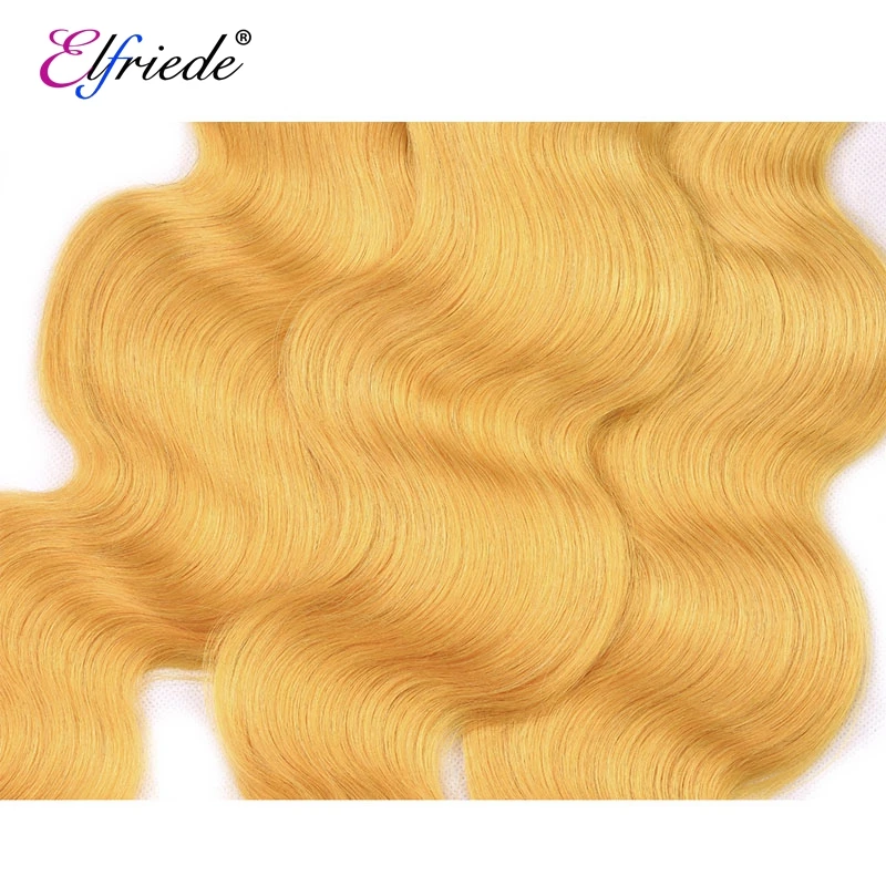 Elfriede#Żółte pasma włosów wstępnie farbowanych typu Body Wave z przednimi brazylijskimi splatanami ludzkich włosów 3 zestawy z koronką z przodu 13x4