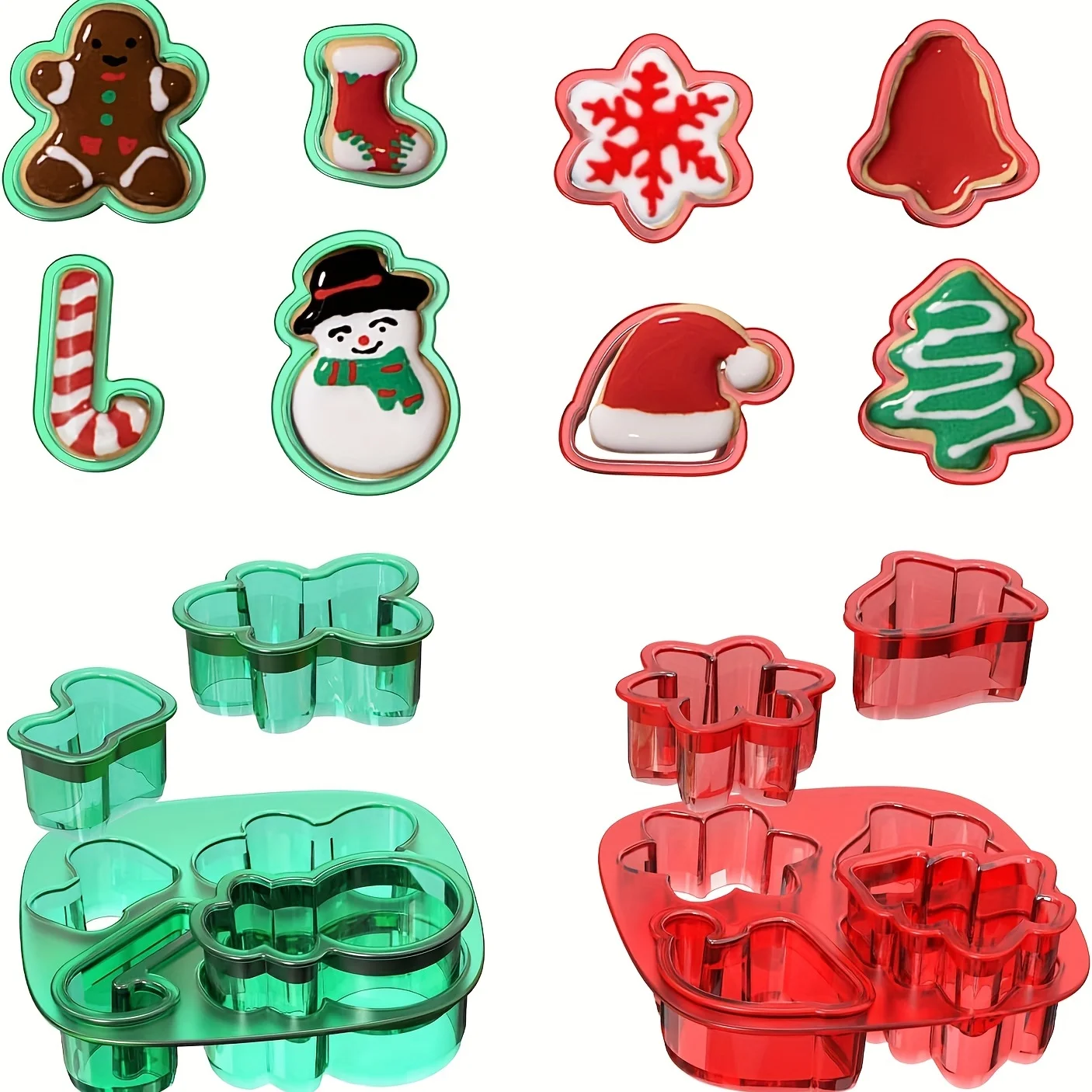 

Mini Christmas Cookie mold 8 small Christmas holiday cookie mold gingerbread man, snowman, Christmas stocking, candy cane, snowf