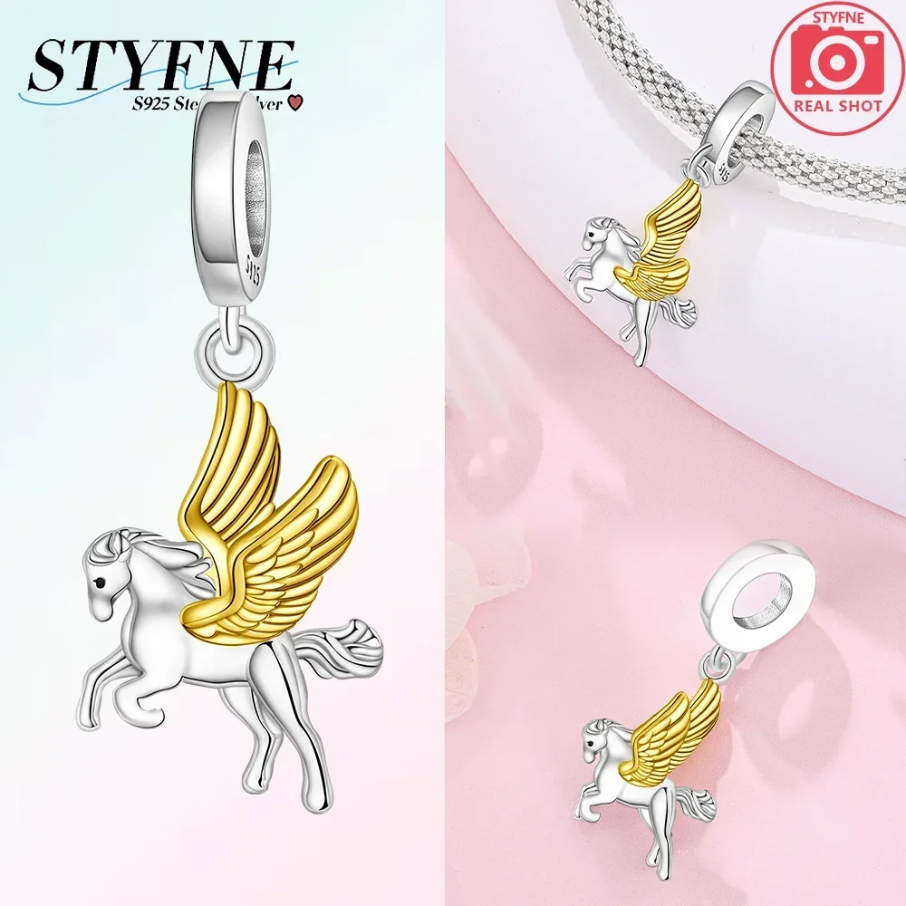 Unicorn Pegasus Rainbow Dangle Silver Plated Charm for Bracelets