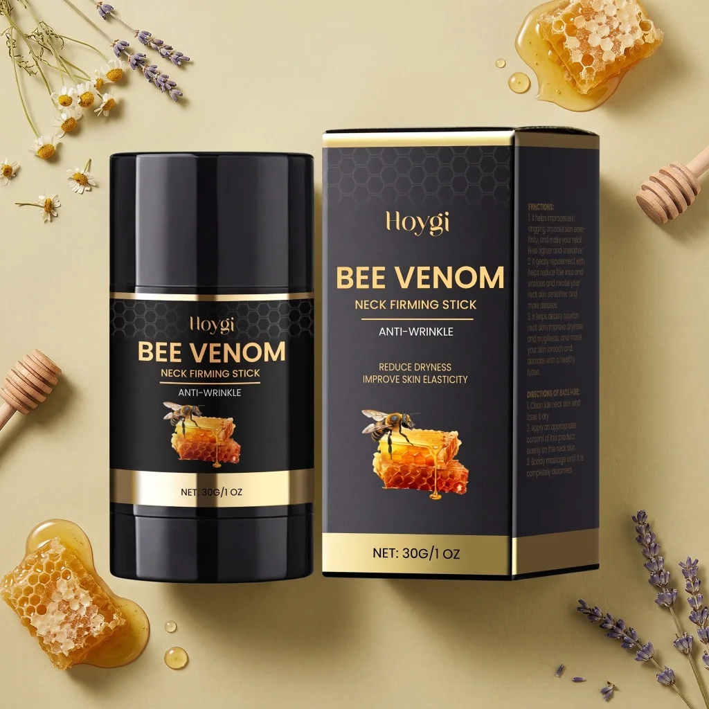 Stick raffermissant pour le cou au venin d'abeille, anti-rides, réduit la sécheresse, améliore l'élasticité de la peau, baume solide portable, soin quotidien pour la peau du cou