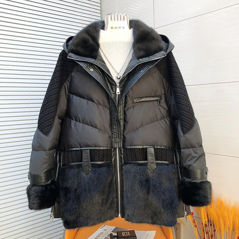 Imagem -03 - Cabolsa de Pele de Vison Real para Mulheres Jaqueta de Ganso Natural Puffer Hood de Luxo Nova Moda Outono e Inverno 2023